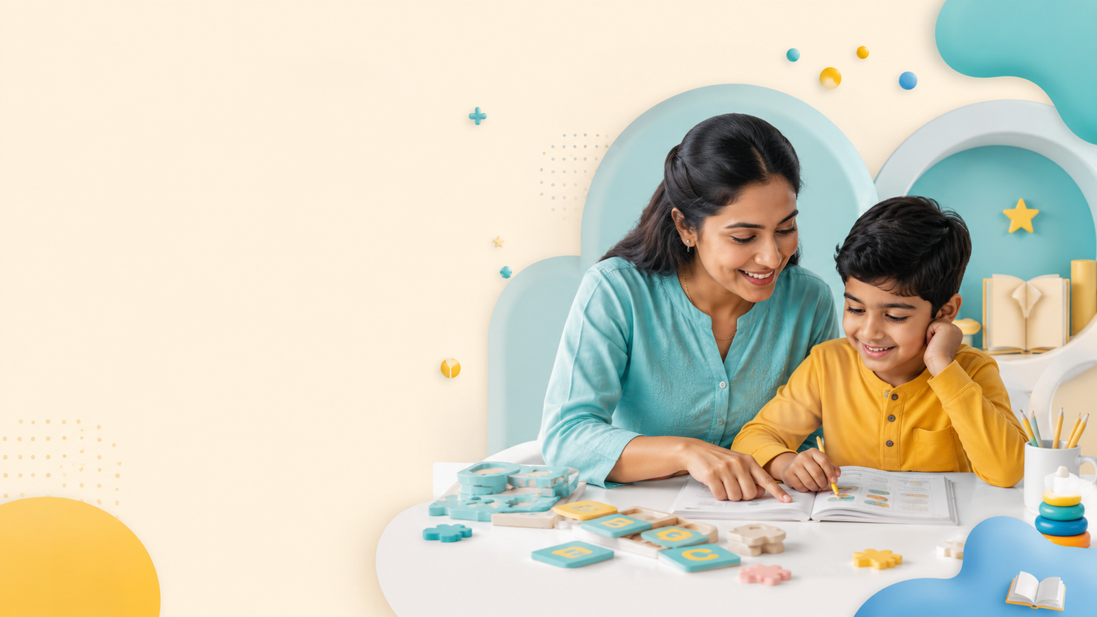 Indian educator providing personalised learning support to a child