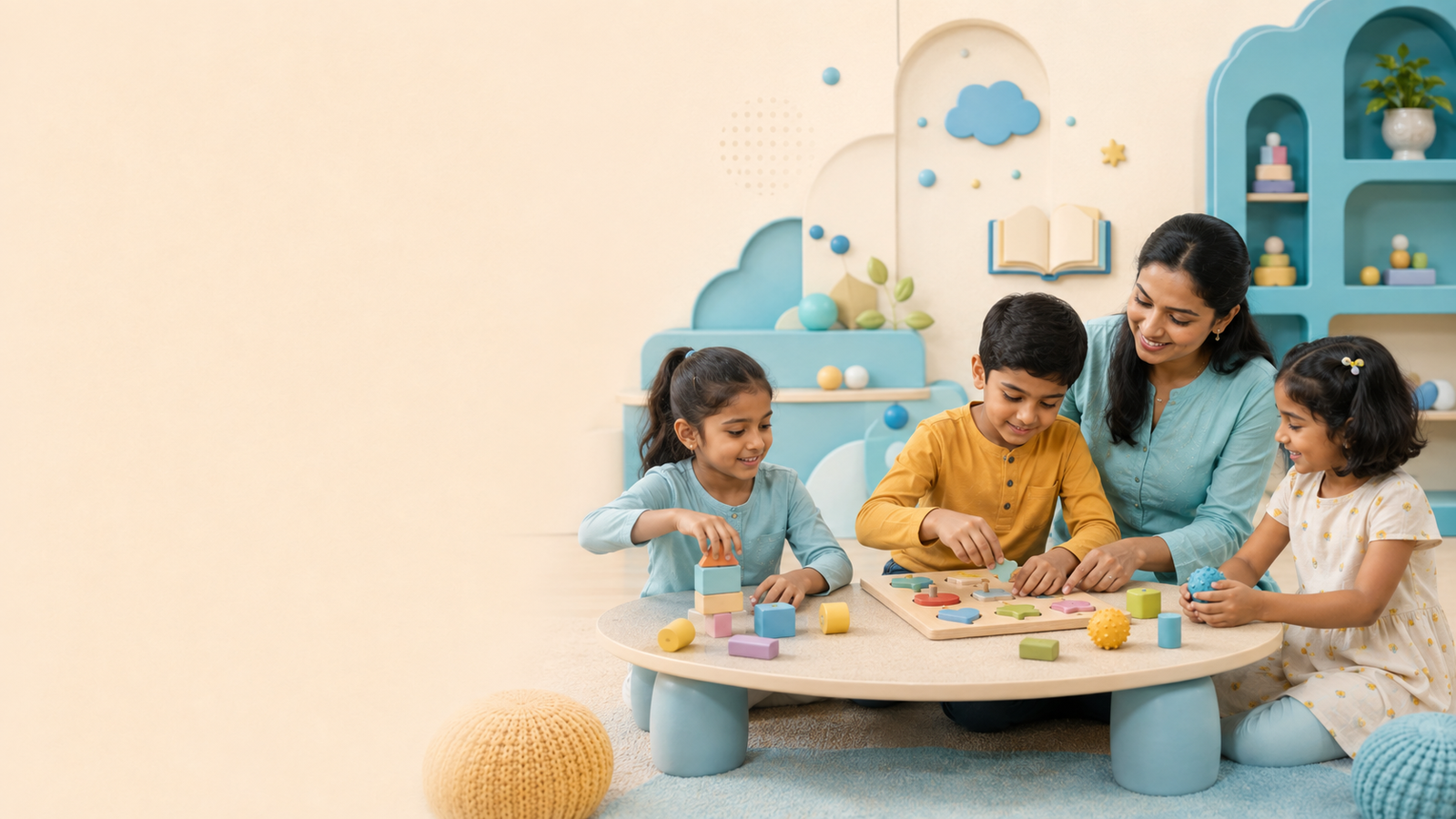 Indian children taking part in guided learning and sensory activities
