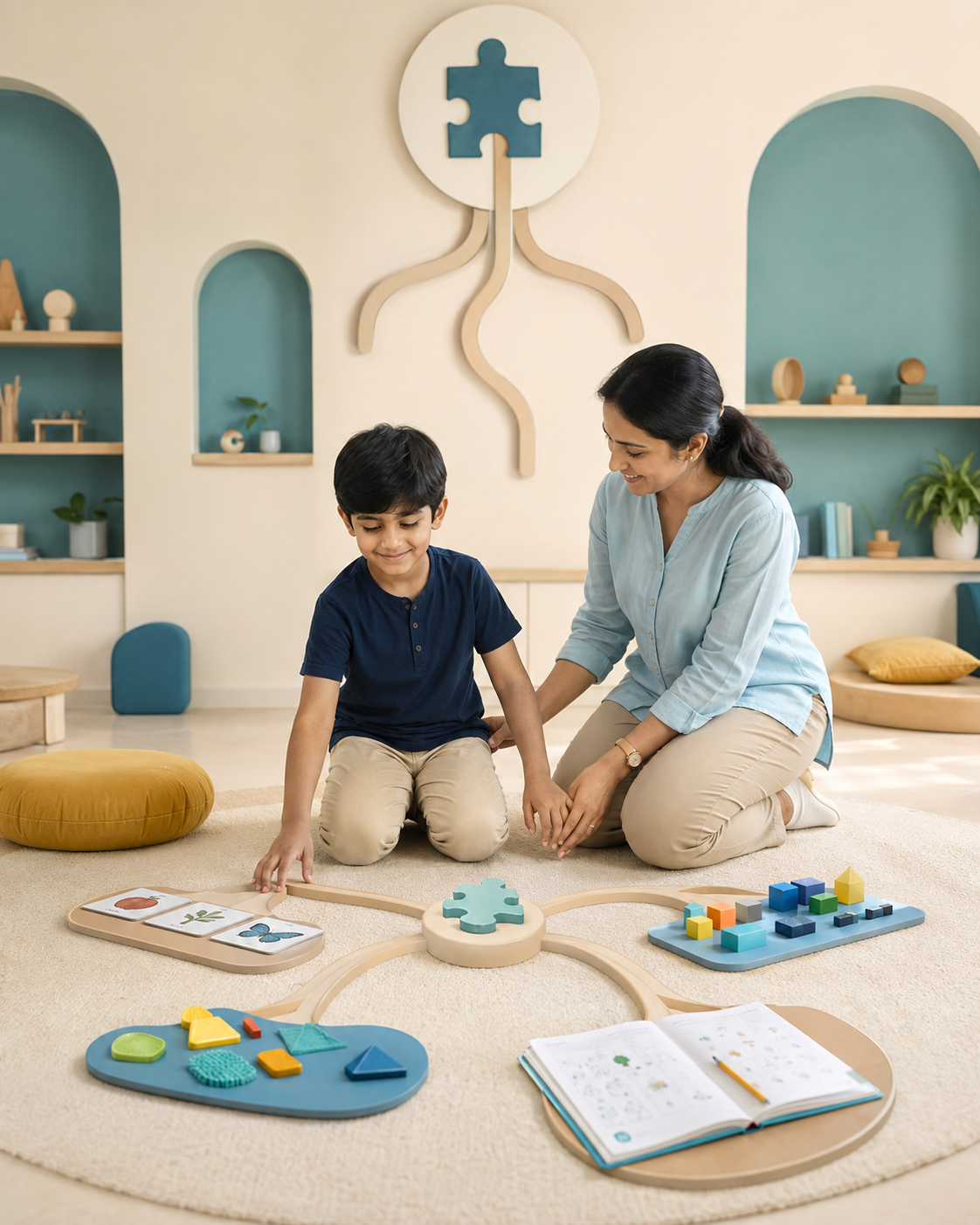 AstraKids educator explaining an Individual Education Plan to a child