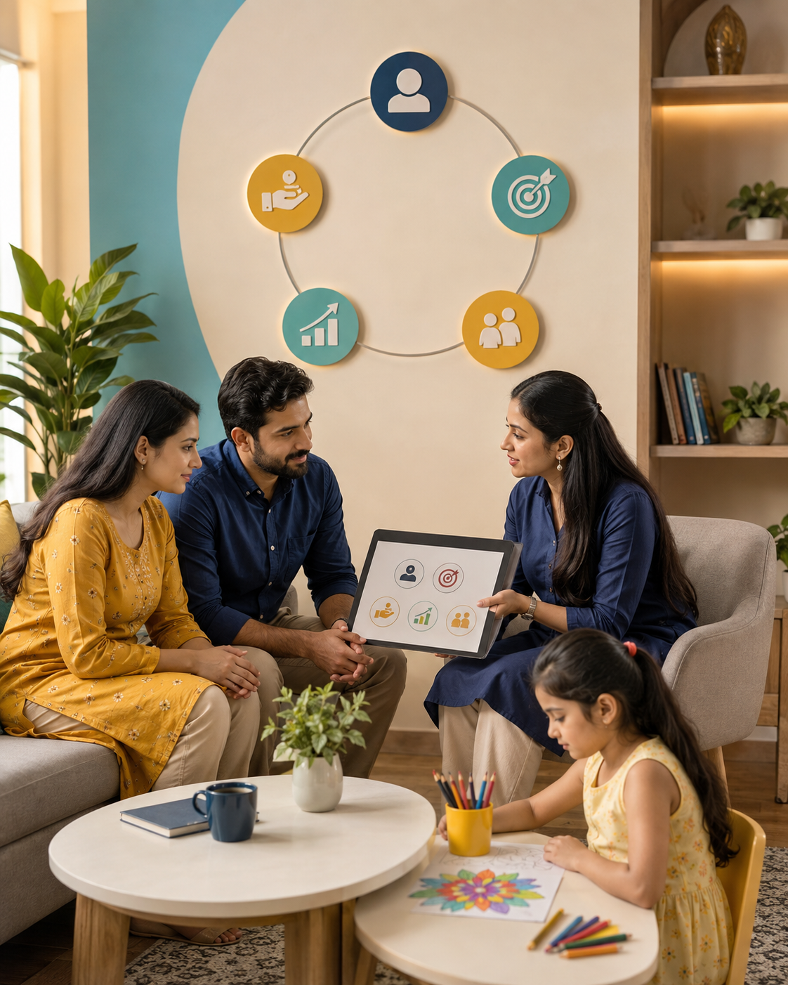 Parents and an AstraKids professional creating a child's individual development plan
